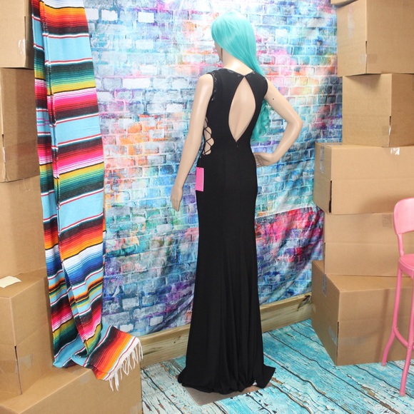 JVN JOVANI Laced Up & Cut Out BLACK Gown #JVN45670 - Picture 5 of 8